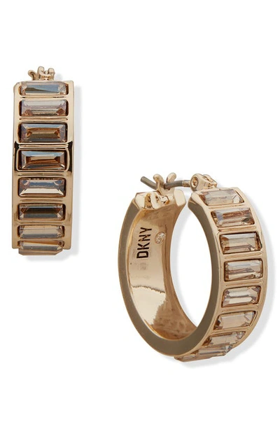 Dkny Gold-tone Crystal Baguette Stone Small Hoop Earrings, 0.65" In Gold/ Crystal Golden Shadow