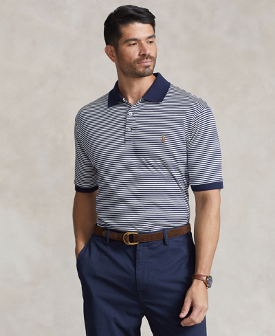 Polo Ralph Lauren Striped Soft Cotton Polo Shirt In Refined Navy,white