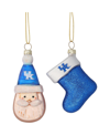 MEMORY COMPANY KENTUCKY WILDCATS TWO-PACK SANTA AND STOCKING BLOWN GLASS ORNAMENT SET