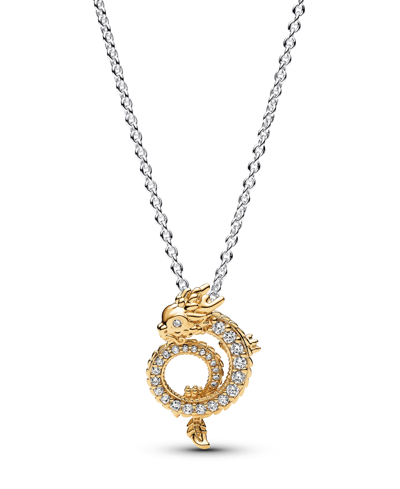 Pandora Sterling Silver And 14k Gold-plated Dragon Necklace