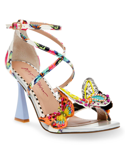 Betsey Johnson Women's Trudie Strappy Sculpted Heel With Butterflies Pumps In White Multi