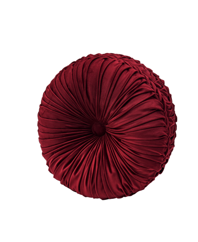 Five Queens Court Bordeaux Tufted Round Decorative Pillow, 15" Round In Crimson