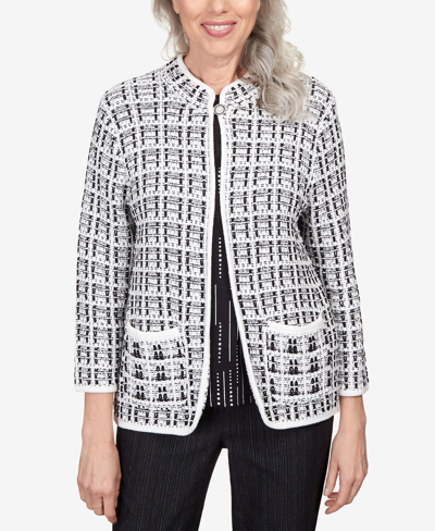 Alfred Dunner Women's World Traveler Knit Texture Jacket With Imitation Pearl Buttons In Multi