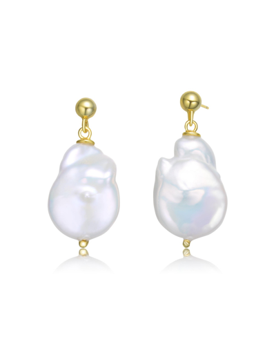 Genevive 18k Over Silver 19mm Freshwater Pearl Earrings In Gold