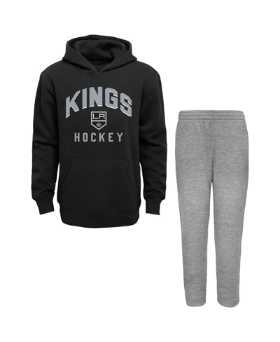 Outerstuff Babies' Toddler Boys Black, Heather Gray Los Angeles Kings Play By Play Pullover Hoodie And Pants Set In Black,heather Gray