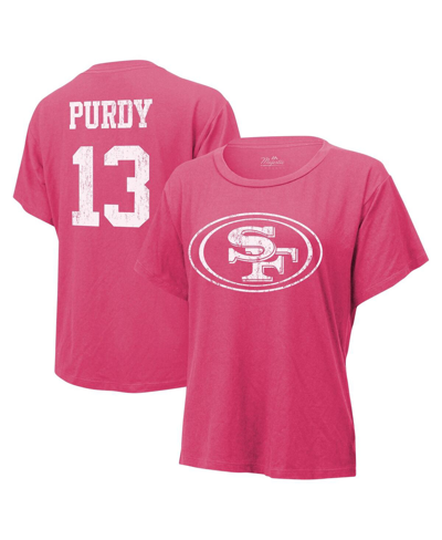 MAJESTIC WOMEN'S MAJESTIC THREADS BROCK PURDY PINK DISTRESSED SAN FRANCISCO 49ERS NAME AND NUMBER T-SHIRT