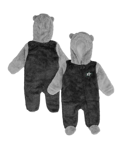OUTERSTUFF NEWBORN AND INFANT BOYS AND GIRLS BLACK DALLAS STARS GAME NAP TEDDY FLEECE BUNTING FULL-ZIP SLEEPER