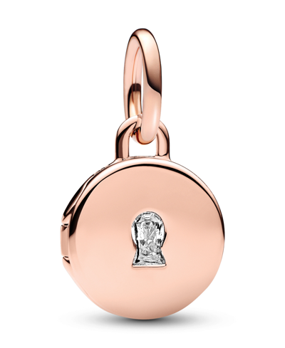 Pandora Cubic Zirconia Key Hole Engravable Locket Dangle Charm In Rose Gold
