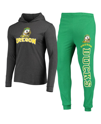 Concepts Sport Men's  Green, Heather Charcoal Oregon Ducks Meter Long Sleeve Hoodie T-shirt And Jogge In Green,heather Charcoal