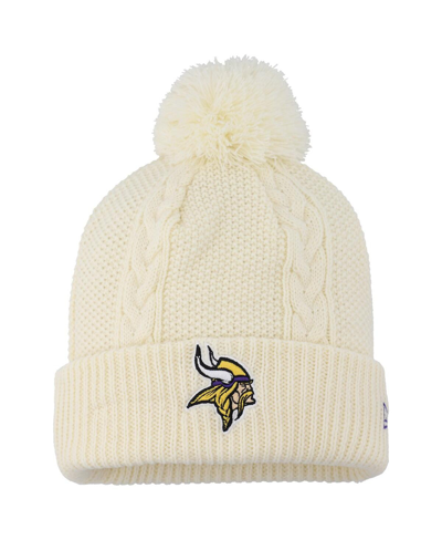 New Era Kids' Youth Girls  Cream Minnesota Vikings Cabled Cuffed Knit Hat With Pom