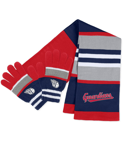 Wear By Erin Andrews Women's  Cleveland Guardians Stripe Glove And Scarf Set In Red,navy