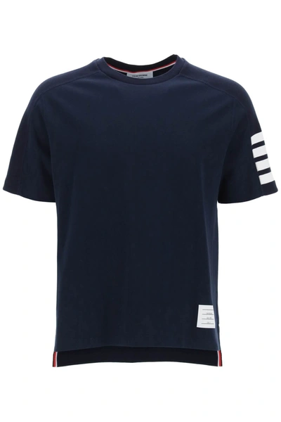 Thom Browne 4 Bar Crew Neck T Shirt In Blue