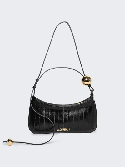 Jacquemus Le Bisou Perle Embellished Paneled Patent-leather Shoulder Bag In Black