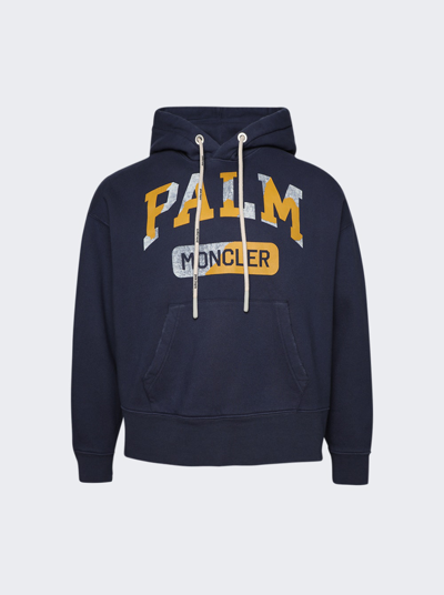 Moncler Soft-hand Hooded Sweatshirt With Kangaroo Pocket In Dark Blue