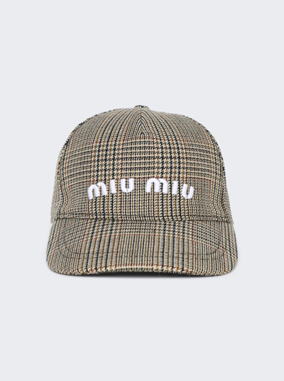 Miu Miu Checked Wool Baseball Cap In Brown