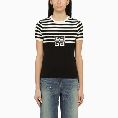 Givenchy Black And White Cotton Crew-neck T-shirt With Logo Women