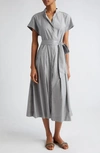 Eleventy Belted Virgin Wool Blend Shirtdress In Melange Light Gray