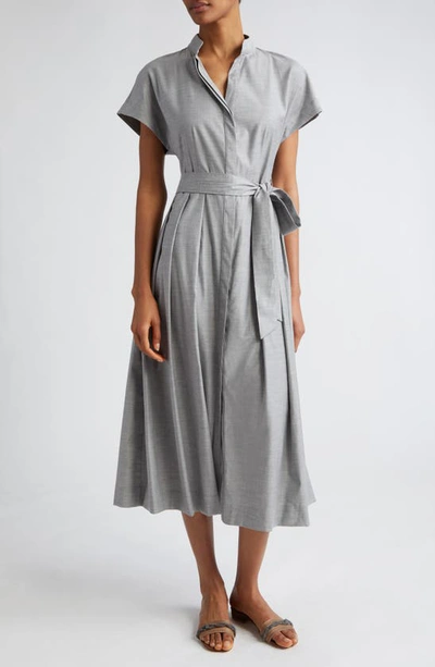 Eleventy Belted Virgin Wool Blend Shirtdress In Melange Light Gray