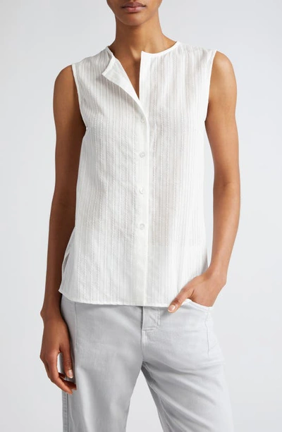 Eleventy Textured Sleeveless Button-up Shirt In White