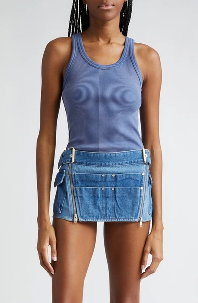 Dion Lee Rivet Patch Sprayed Organic Cotton Tank Top In Washed American Blue