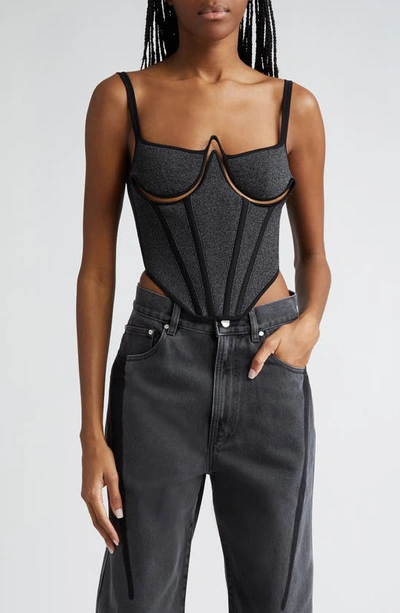 Dion Lee Reflective Wire Knit Corset Top In Asphalt/ Black Reflective