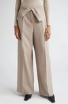 ACNE STUDIOS ACNE STUDIOS FOLDOVER WAIST PLEATED RECYCLED POLYESTER & WOOL WIDE LEG TROUSERS