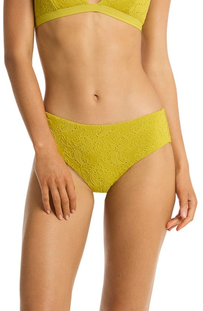 Sea Level Interlace Mid Bikini Bottoms In Chartreuse