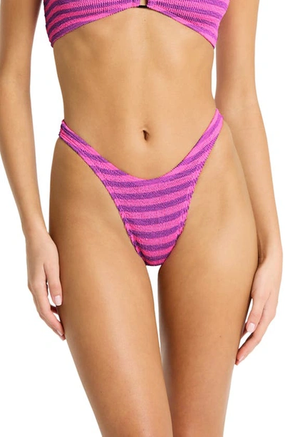 Bondeye Crinkled Tiger-print Bikini Bottoms In Cerise Stripe