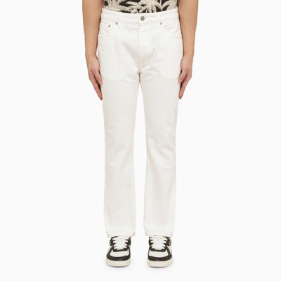 PALM ANGELS PALM ANGELS WHITE JEANS WITH MONOGRAM EMBROIDERY MEN