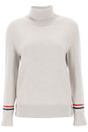 Thom Browne Turtleneck Sweatear With Tricolor Intarsia In Gray