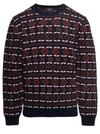 Apc John Multicolor Crewneck Sweater With Intarsia Knit In Wool Man In Blu