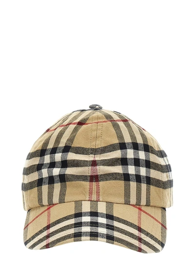 Burberry Check Printed Baseball Cap In Beige