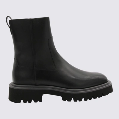 Ferragamo Black Leather Boots In Nero/new Biscotto
