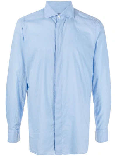 Finamore 1925 Napoli Long-sleeve Cotton Shirt In Clear Blue