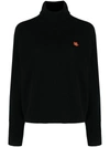 Kenzo Boke Flower Turtleneck Wool Sweater In Black