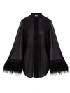 Oseree 'lumière' Black Relaxed Shirt With Tonal Feathers In Polyamide Blend Woman In Black