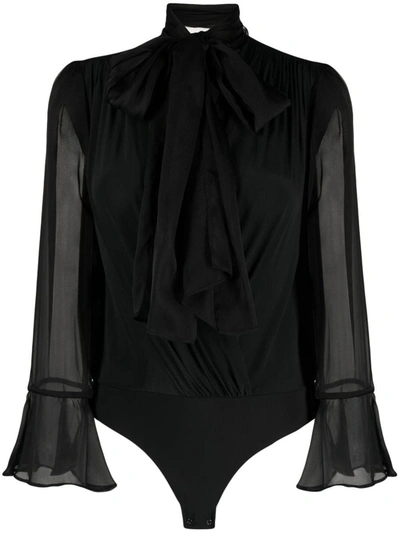 Pinko Tie-neck Bodysuit In Limo Black