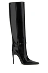 Saint Laurent Vendome Buckled Glossed-leather Knee Boots In Black