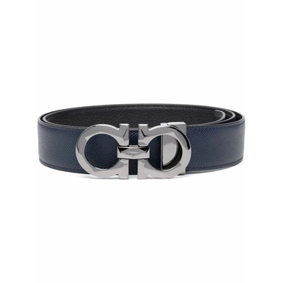 Ferragamo Reversible Gancini Belt In Blue