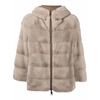 Suprema Reversible Hooded Fur Jacket In Neutrals