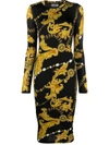 Versace Jeans Couture Baroque-print Midi Dress In Black