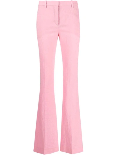 Versace La Vacanza All Over Logo Flared Trousers In Pink