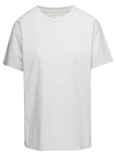 MAISON MARGIELA WHITE T-SHIRT WITH PRINTED LOGO ON THE FRONT IN COTTON WOMAN