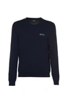 Apc A.p.c. Crew Neck Cotton Sweater In Marine/bleu Clair