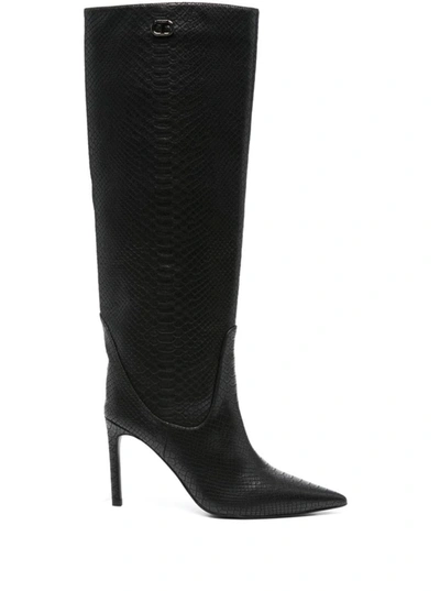 Twinset 90mm Crocodile-effect Knee Boots In Black