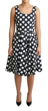 Dolce & Gabbana Green Polka Dotted Cotton A-line Dress In Blue