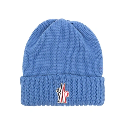 Moncler Grenoble Logo Patch Knitted Beanie In Blue