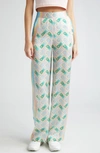 CASABLANCA PING PONG MONOGRAM SILK STRAIGHT LEG PANTS