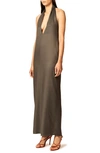 Interior The Sybil Plunge Neck Satin Twill Halter Dress In Steel