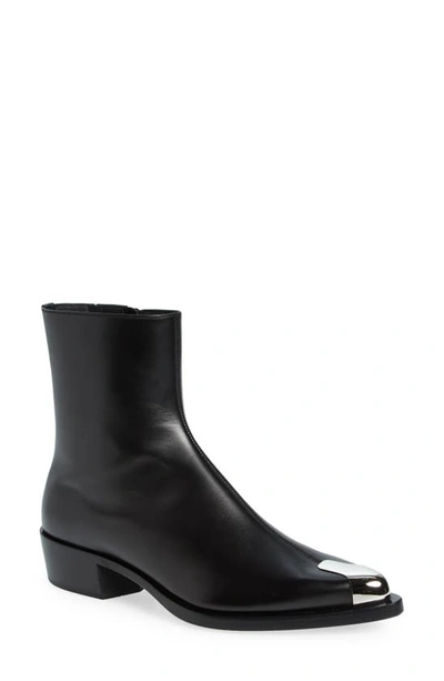Alexander Mcqueen Punk Metal-toecap Leather Boots In Black Silver